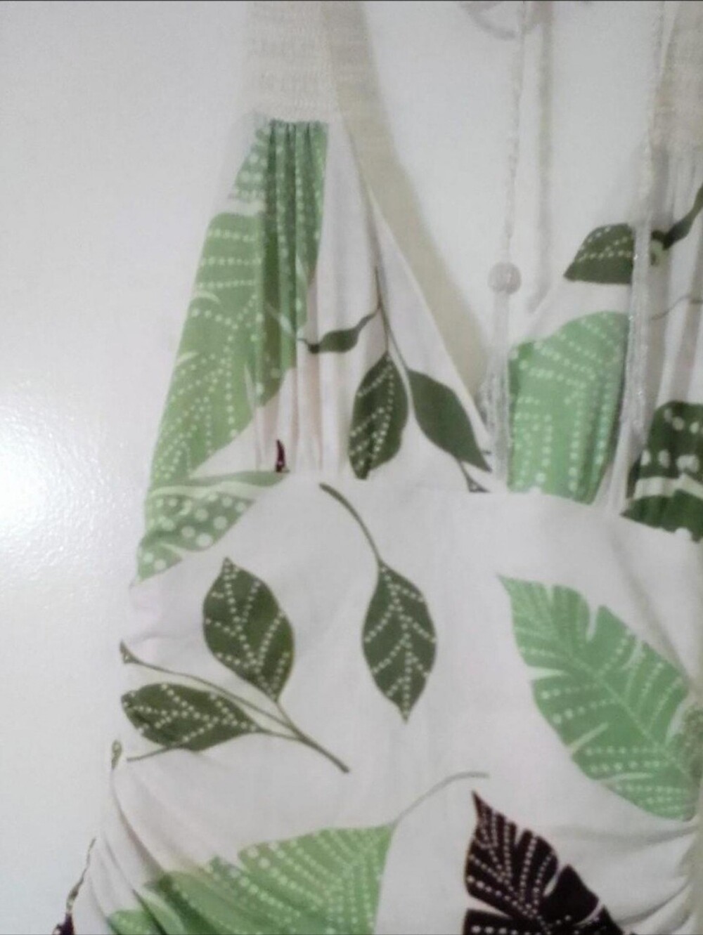 My Michelle White Asymmetrical Dress with Green Leaf Print